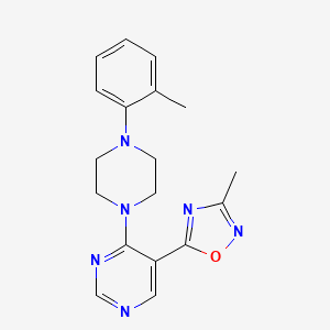 molecular formula C18H20N6O B2411492 3-Methyl-5-(4-(4-(o-tolyl)piperazin-1-yl)pyrimidin-5-yl)-1,2,4-oxadiazole CAS No. 2034542-42-0