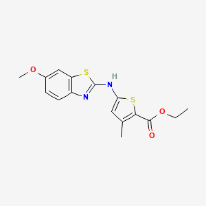 molecular formula C16H16N2O3S2 B2411501 5-[(6-Methoxy-1,3-benzothiazol-2-yl)amino]-3-methyl-2-thiophenecarboxylic acid ethyl ester CAS No. 862975-77-7
