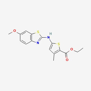 molecular formula C16H16N2O3S2 B2411501 5-[(6-メトキシ-1,3-ベンゾチアゾール-2-イル)アミノ]-3-メチル-2-チオフェンカルボン酸エチルエステル CAS No. 862975-77-7