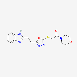 molecular formula C17H19N5O3S B2411503 2-((5-(2-(1H-benzo[d]imidazol-2-yl)ethyl)-1,3,4-oxadiazol-2-yl)thio)-1-morpholinoethanone CAS No. 1226439-05-9