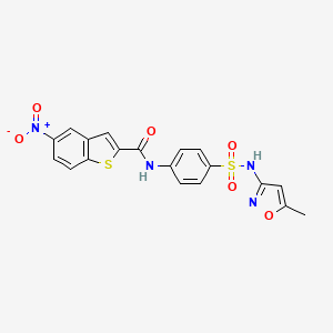 molecular formula C19H14N4O6S2 B2411512 N-[4-[(5-methyl-1,2-oxazol-3-yl)sulfamoyl]phenyl]-5-nitro-1-benzothiophene-2-carboxamide CAS No. 314246-32-7