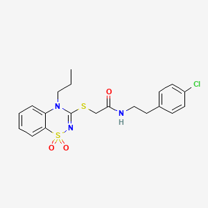 molecular formula C20H22ClN3O3S2 B2411518 N-(4-chlorophenethyl)-2-((1,1-dioxido-4-propyl-4H-benzo[e][1,2,4]thiadiazin-3-yl)thio)acetamide CAS No. 892362-59-3