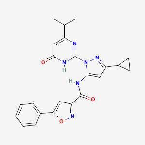 molecular formula C23H22N6O3 B2411521 N-(3-cyclopropyl-1-(4-isopropyl-6-oxo-1,6-dihydropyrimidin-2-yl)-1H-pyrazol-5-yl)-5-phenylisoxazole-3-carboxamide CAS No. 1207018-85-6