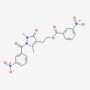 molecular formula C21H18N4O8 B2411526 2-[2,5-dimethyl-1-(3-nitrobenzoyl)-3-oxo-2,3-dihydro-1H-pyrazol-4-yl]ethyl 3-nitrobenzenecarboxylate CAS No. 860611-56-9