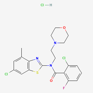 molecular formula C21H21Cl3FN3O2S B2411530 2-chloro-N-(6-chloro-4-methylbenzo[d]thiazol-2-yl)-6-fluoro-N-(2-morpholinoethyl)benzamide hydrochloride CAS No. 1351594-58-5