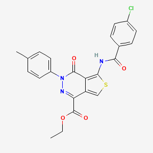 molecular formula C23H18ClN3O4S B2411540 5-(4-氯苯甲酰氨基)-4-氧代-3-(对甲苯基)-3,4-二氢噻吩并[3,4-d]嘧啶-1-羧酸乙酯 CAS No. 851948-28-2