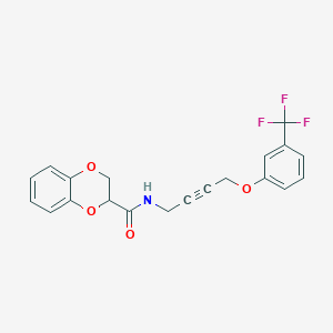 molecular formula C20H16F3NO4 B2411542 N-(4-(3-(trifluoromethyl)phenoxy)but-2-yn-1-yl)-2,3-dihydrobenzo[b][1,4]dioxine-2-carboxamide CAS No. 1421507-81-4