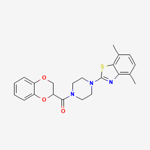 molecular formula C22H23N3O3S B2411559 (2,3-Dihydrobenzo[b][1,4]dioxin-2-yl)(4-(4,7-dimethylbenzo[d]thiazol-2-yl)piperazin-1-yl)methanone CAS No. 897485-77-7