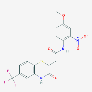 molecular formula C18H14F3N3O5S B2411563 N-(4-甲氧基-2-硝基苯基)-2-[3-氧代-6-(三氟甲基)-3,4-二氢-2H-1,4-苯并噻嗪-2-基]乙酰胺 CAS No. 685130-37-4
