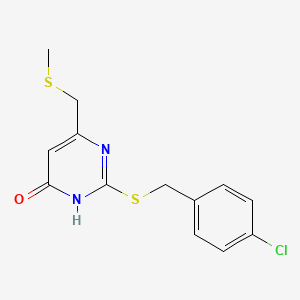 molecular formula C13H13ClN2OS2 B2411576 2-[(4-Chlorobenzyl)sulfanyl]-6-[(methylsulfanyl)methyl]-4-pyrimidinol CAS No. 860649-60-1