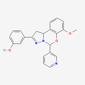 molecular formula C22H19N3O3 B2411600 3-(7-methoxy-5-(pyridin-3-yl)-5,10b-dihydro-1H-benzo[e]pyrazolo[1,5-c][1,3]oxazin-2-yl)phenol CAS No. 900003-81-8