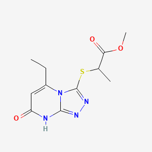 molecular formula C11H14N4O3S B2411677 Methyl 2-((5-ethyl-7-oxo-7,8-dihydro-[1,2,4]triazolo[4,3-a]pyrimidin-3-yl)thio)propanoate CAS No. 922051-91-0