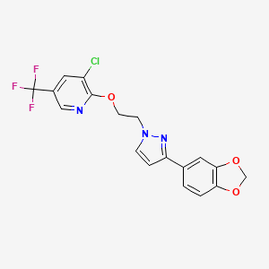 molecular formula C18H13ClF3N3O3 B2411679 2-{2-[3-(1,3-benzodioxol-5-yl)-1H-pyrazol-1-yl]ethoxy}-3-chloro-5-(trifluoromethyl)pyridine CAS No. 955961-70-3