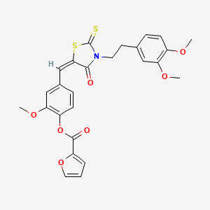 molecular formula C26H23NO7S2 B2411743 [4-[(E)-[3-[2-(3,4-dimethoxyphenyl)ethyl]-4-oxo-2-sulfanylidene-1,3-thiazolidin-5-ylidene]methyl]-2-methoxyphenyl] furan-2-carboxylate CAS No. 374102-99-5