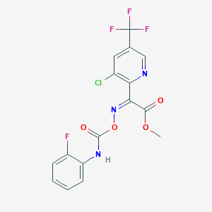 molecular formula C16H10ClF4N3O4 B2411747 Methyl 2-[3-chloro-5-(trifluoromethyl)-2-pyridinyl]-2-({[(2-fluoroanilino)carbonyl]oxy}imino)acetate CAS No. 882747-42-4