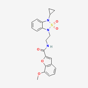 molecular formula C21H21N3O5S B2411755 N-[2-(3-cyclopropyl-2,2-dioxo-1,3-dihydro-2lambda6,1,3-benzothiadiazol-1-yl)ethyl]-7-methoxy-1-benzofuran-2-carboxamide CAS No. 2097894-86-3