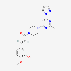 molecular formula C23H26N6O3 B2411768 (E)-3-(3,4-dimethoxyphenyl)-1-(4-(2-methyl-6-(1H-pyrazol-1-yl)pyrimidin-4-yl)piperazin-1-yl)prop-2-en-1-one CAS No. 1173306-78-9