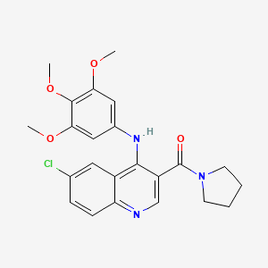molecular formula C23H24ClN3O4 B2411775 (6-氯-4-((3,4,5-三甲氧苯基)氨基)喹啉-3-基)(吡咯烷-1-基)甲酮 CAS No. 1359320-38-9