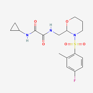 molecular formula C17H22FN3O5S B2411778 N1-cyclopropyl-N2-((3-((4-fluoro-2-methylphenyl)sulfonyl)-1,3-oxazinan-2-yl)methyl)oxalamide CAS No. 872724-11-3