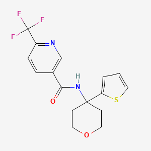 molecular formula C16H15F3N2O2S B2411782 N-(4-(thiophen-2-yl)tetrahydro-2H-pyran-4-yl)-6-(trifluoromethyl)nicotinamide CAS No. 2034568-17-5
