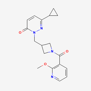molecular formula C18H20N4O3 B2411791 6-Cyclopropyl-2-[[1-(2-methoxypyridine-3-carbonyl)azetidin-3-yl]methyl]pyridazin-3-one CAS No. 2309553-74-8