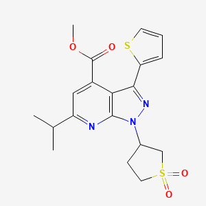 molecular formula C19H21N3O4S2 B2411807 methyl 1-(1,1-dioxidotetrahydrothiophen-3-yl)-6-isopropyl-3-(thiophen-2-yl)-1H-pyrazolo[3,4-b]pyridine-4-carboxylate CAS No. 1040636-89-2
