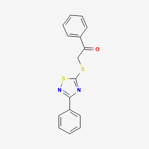 molecular formula C16H12N2OS2 B2411815 1-Phenyl-2-((3-phenyl-1,2,4-thiadiazol-5-yl)thio)ethanone CAS No. 864916-92-7