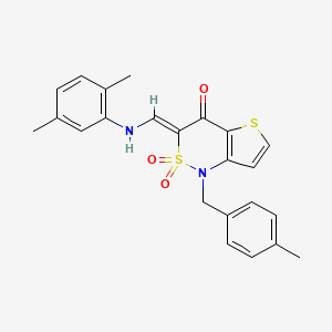 molecular formula C23H22N2O3S2 B2411819 (3Z)-3-{[(2,5-dimethylphenyl)amino]methylidene}-1-(4-methylbenzyl)-1H-thieno[3,2-c][1,2]thiazin-4(3H)-one 2,2-dioxide CAS No. 894674-62-5