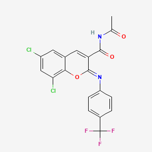 (2Z)-N-acetyl-6,8-dichloro-2-{[4-(trifluoromethyl)phenyl]imino}-2H-chromene-3-carboxamide