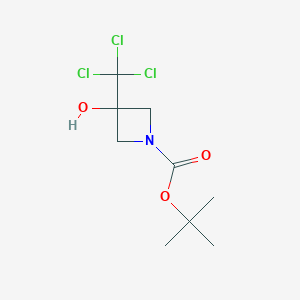 molecular formula C9H14Cl3NO3 B2411832 Tert-butyl 3-hydroxy-3-(trichloromethyl)azetidine-1-carboxylate CAS No. 2253632-75-4