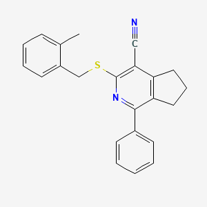 molecular formula C23H20N2S B2411833 3-[(2-methylbenzyl)sulfanyl]-1-phenyl-6,7-dihydro-5H-cyclopenta[c]pyridine-4-carbonitrile CAS No. 439096-31-8