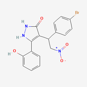 molecular formula C17H14BrN3O4 B2411838 4-{1-(4-bromophenyl)-2-nitroethyl}-3-(2-hydroxyphenyl)-1H-pyrazol-5-ol CAS No. 724740-53-8