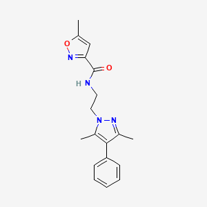 molecular formula C18H20N4O2 B2411851 N-(2-(3,5-dimethyl-4-phenyl-1H-pyrazol-1-yl)ethyl)-5-methylisoxazole-3-carboxamide CAS No. 2034292-56-1