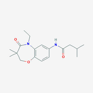 molecular formula C18H26N2O3 B2411854 N-(5-乙基-3,3-二甲基-4-氧代-2,3,4,5-四氢苯并[b][1,4]恶杂环庚-7-基)-3-甲基丁酰胺 CAS No. 921812-42-2