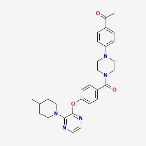 molecular formula C29H33N5O3 B2411859 1-(4-(4-(4-((3-(4-甲基哌啶-1-基)吡嗪-2-基)氧基)苯甲酰)哌嗪-1-基)苯基)乙酮 CAS No. 1184972-70-0