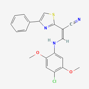 molecular formula C20H16ClN3O2S B2411861 (Z)-3-((4-chloro-2,5-dimethoxyphenyl)amino)-2-(4-phenylthiazol-2-yl)acrylonitrile CAS No. 373374-87-9