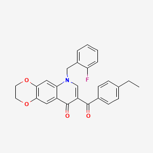 molecular formula C27H22FNO4 B2411867 8-(4-Ethylbenzoyl)-6-[(2-fluorophenyl)methyl]-2,3-dihydro-[1,4]dioxino[2,3-g]quinolin-9-one CAS No. 866589-53-9
