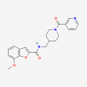 molecular formula C22H23N3O4 B2411868 7-methoxy-N-((1-nicotinoylpiperidin-4-yl)methyl)benzofuran-2-carboxamide CAS No. 1396877-01-2