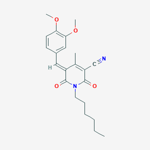 molecular formula C22H26N2O4 B241187 (5E)-5-[(3,4-dimethoxyphenyl)methylidene]-1-hexyl-4-methyl-2,6-dioxopyridine-3-carbonitrile 