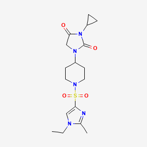 molecular formula C17H25N5O4S B2411933 3-cyclopropyl-1-{1-[(1-ethyl-2-methyl-1H-imidazol-4-yl)sulfonyl]piperidin-4-yl}imidazolidine-2,4-dione CAS No. 2097916-05-5