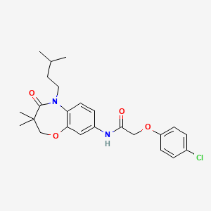 molecular formula C24H29ClN2O4 B2411943 2-(4-氯苯氧基)-N-(5-异戊基-3,3-二甲基-4-氧代-2,3,4,5-四氢苯并[b][1,4]噁唑-8-基)乙酰胺 CAS No. 921585-21-9