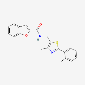 molecular formula C21H18N2O2S B2411955 N-((4-methyl-2-(o-tolyl)thiazol-5-yl)methyl)benzofuran-2-carboxamide CAS No. 1448046-75-0