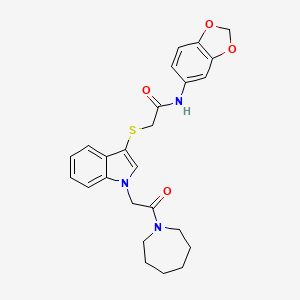 molecular formula C25H27N3O4S B2411963 2-((1-(2-(azepan-1-yl)-2-oxoethyl)-1H-indol-3-yl)thio)-N-(benzo[d][1,3]dioxol-5-yl)acetamide CAS No. 878055-97-1