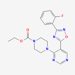 molecular formula C19H19FN6O3 B2411983 Ethyl 4-(5-(3-(2-fluorophenyl)-1,2,4-oxadiazol-5-yl)pyrimidin-4-yl)piperazine-1-carboxylate CAS No. 2034340-89-9