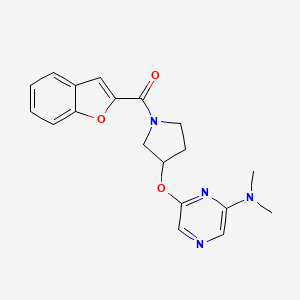 molecular formula C19H20N4O3 B2411988 Benzofuran-2-yl(3-((6-(dimethylamino)pyrazin-2-yl)oxy)pyrrolidin-1-yl)methanone CAS No. 2034286-62-7