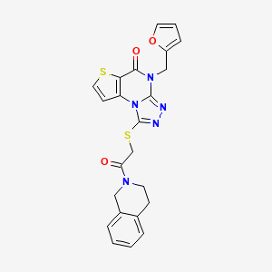 molecular formula C23H19N5O3S2 B2412004 1-((2-(3,4-dihydroisoquinolin-2(1H)-yl)-2-oxoethyl)thio)-4-(furan-2-ylmethyl)thieno[2,3-e][1,2,4]triazolo[4,3-a]pyrimidin-5(4H)-one CAS No. 1243096-32-3
