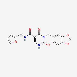 molecular formula C18H15N3O6 B2412013 3-(benzo[d][1,3]dioxol-5-ylmethyl)-N-(furan-2-ylmethyl)-2,4-dioxo-1,2,3,4-tetrahydropyrimidine-5-carboxamide CAS No. 1396785-21-9