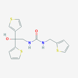 molecular formula C16H16N2O2S3 B2412018 1-(2-Hydroxy-2-(thiophen-2-yl)-2-(thiophen-3-yl)ethyl)-3-(thiophen-2-ylmethyl)urea CAS No. 2034329-53-6