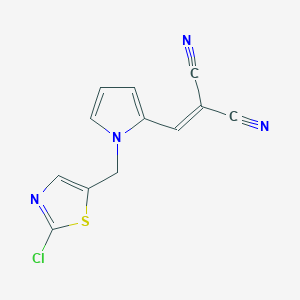 molecular formula C12H7ClN4S B2412026 2-({1-[(2-chloro-1,3-thiazol-5-yl)methyl]-1H-pyrrol-2-yl}methylene)malononitrile CAS No. 692732-73-3