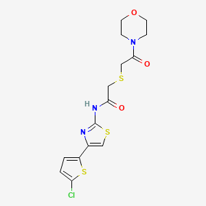 molecular formula C15H16ClN3O3S3 B2412036 N-(4-(5-氯噻吩-2-基)噻唑-2-基)-2-((2-吗啉-2-氧代乙基)硫代)乙酰胺 CAS No. 681224-88-4